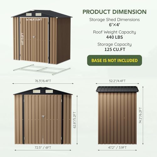 4 x 6 FT Metal Storage Shed for Backyard, Brown - Image 2