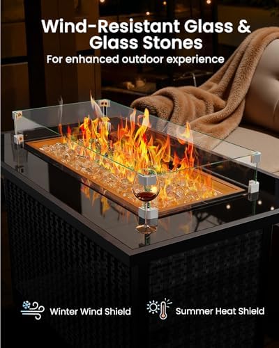 Ciays 43″ Propane Fire Pit, CSA-Listed 60,000 BTU Outdoor Gas Fire Pit Table with Glass Wind Guard, Tempered Glass Top, Lid, Glass Rocks, Adjustable Legs, Fire Table for Patio, Garden & Party, Black - Image 7