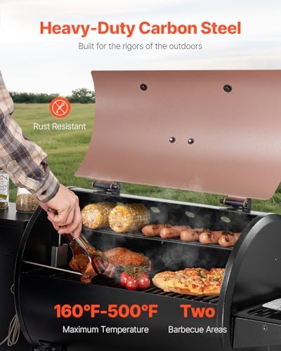 VEVOR Wood Pellet Grill Smoker, 8 in 1 BBQ Grills for Outdoor Cooking, 456 Square Inches Cook Area Electric Grill and Smoker, with Digital Controller, Meat Probe, 500°F Max Temperature, Black - Image 2