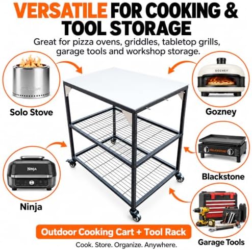 3-Tier Rolling Utility Grill Cart with Wheels, Stainless Steel - Image 5