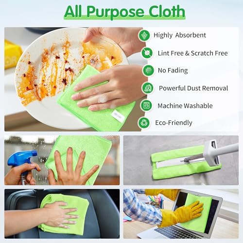 FIXSMITH Sage Green Microfiber Cleaning Cloth -Pack of 12, Highly Absorbent Cleaning Rags, 16"X12" All Purpose Cleaning Towels for Housekeeping, Kitchen, Car, Lint Free and Reusable Microfiber Towels - Image 5