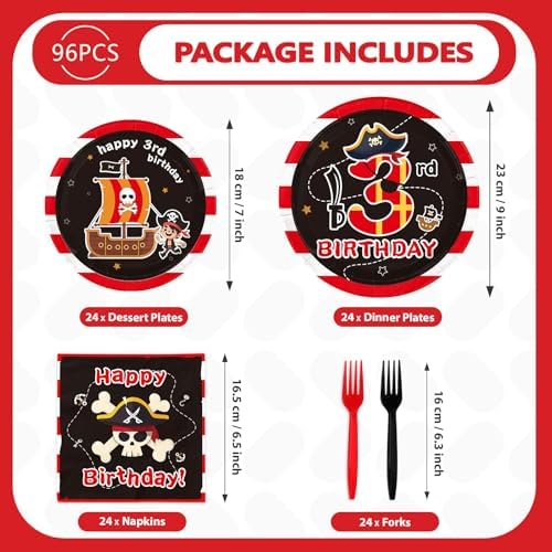 96Pcs Pirate 3rd Birthday Party Decorations for Boys, Serve 24 - Image 2