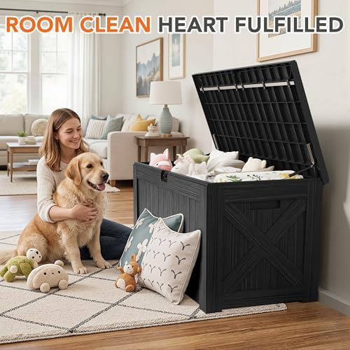 130 Gallon Deck Box Outdoor Indoor Waterproof Storage Box, Black - Image 2