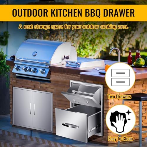 Pull Out Trash Drawer, Lower Sliding Rails Stainless Steel Roll Out Trash Bin Pull Out Tray With Handle For Outdoor Kitchen BBQ Island Grill Station,Double Drawers - Image 4