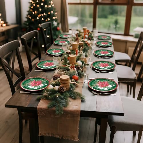 WRAPAHOLIC 25Pcs Christmas Paper Plates - 9 Inch Gold Foil Poinsettia Flower Disposable Plates Decorative Dinner Plates for Christmas Party Tableware Supplies Table Decor - Image 5