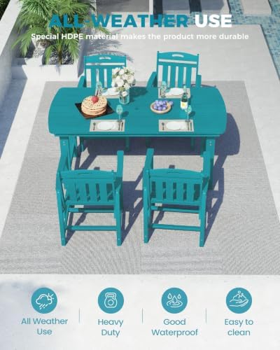 Ciokea HDPE Outdoor Dining Set of 4, Patio Table and Chairs Sets, Lake Blue - Image 3