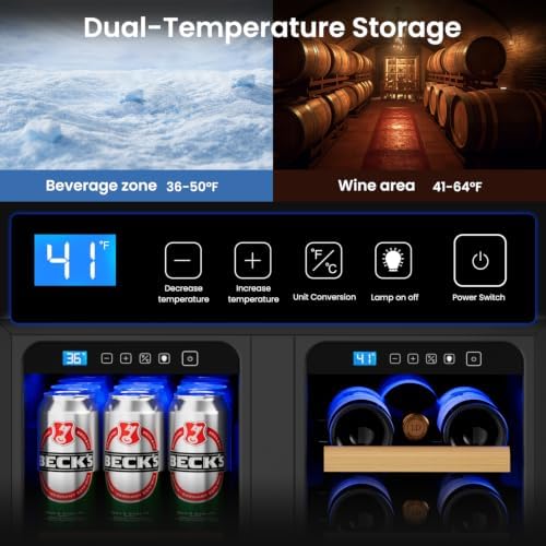 24 Inch Wine and Beverage Refrigerator, 88 Cans and 21 Bottles Dual Zone Wine Fridge with Glass Door Built in or Freestanding, Beverage Cooler for Soda Beer Wine-Kitchen Bar Office - Image 3