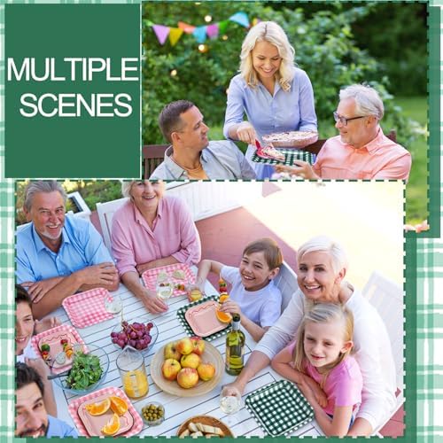 Pickmesh 100 Pcs Camp Gingham Paper Plate Disposable Scalloped Plaid Plate - Image 6