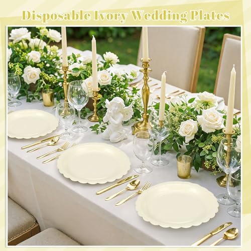 NatNarr 30 Pcs Ivory Paper Plates 9 Inch Disposable Scalloped Cream Plates Cute Beige Wedding Dessert Cake Plate Party Dinner Plate for Engagement, Baby Bridal Shower (Pack of 3) - Image 6
