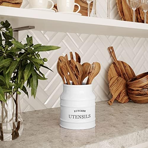 Barnyard Designs Ceramic Kitchen Utensil Holder Countertop 6.75″ (White) - Image 5