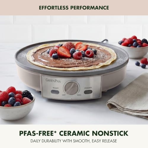 GreenPan Advanced 12" Crepe Maker, Ceramic Nonstick PFAS-Free Coating, Adjustable Temperature Control, 400°F Heating, Batter Spreader & Crepe Turner Included, Clay - Image 2