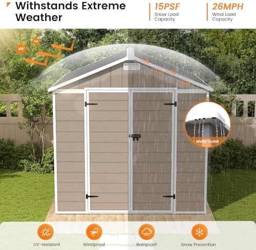 UDPATIO 8x8 FT Resin Storage Shed, Plastic Outdoor Storage for Garden,Brown - Image 3