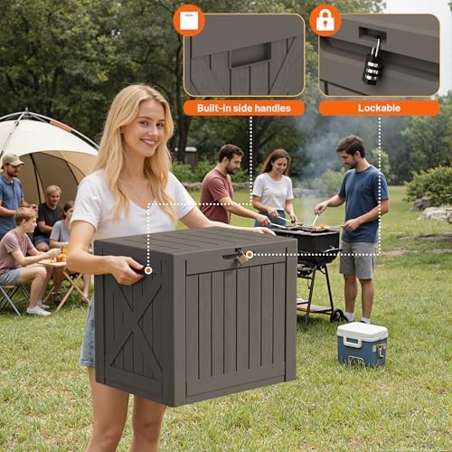 42 Gallon Outdoor Storage Box, Lockable Resin Deck Box, Brown - Image 2