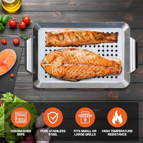 Onlyfire 3 Packs Stainless Steel Rectangle Grill Baskets for Grilling - Image 6