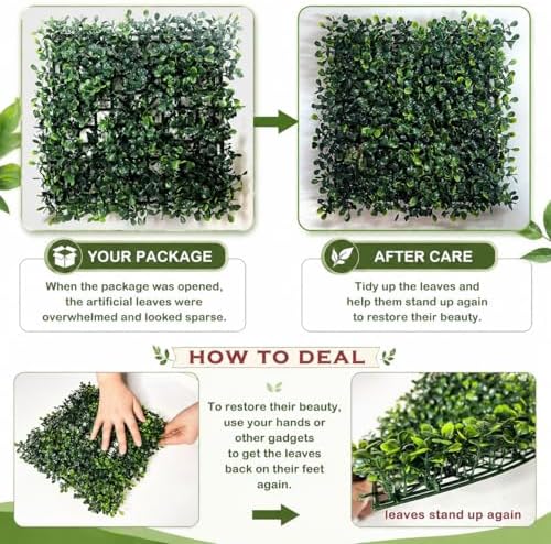 Bybeton Artificial Grass Wall Panel,10"x 10"(12Pcs) Boxwood Faux Green Wall Panels for Interior Wall, Backdrop Wall,Garden Wall and Indoor Outdoor Plant Wall Decor - Image 3