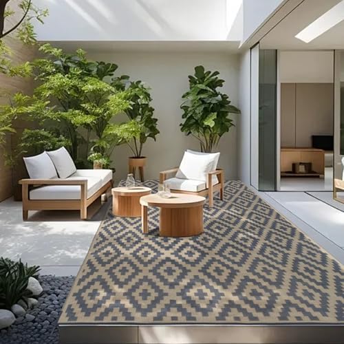 SAND MINE Reversible Mats, Plastic Straw Rug, Modern Area Rug, Large Floor Mat and Rug for Outdoors, RV, Patio, Backyard, Deck, Picnic, Beach, Trailer, Camping (10' x 14', Grey Tan Lattice) - Image 6