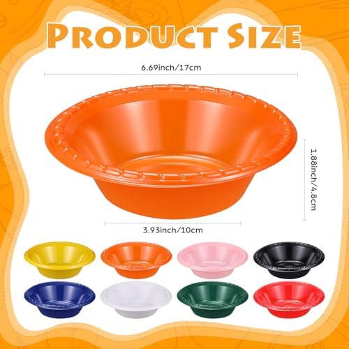 24 Pack 16oz Orange Disposable Plastic Bowls Dessert, Ice Cream, Salad, Soup Serving Cups for Party, Picnic, Food Snacks (Orange) - Image 2