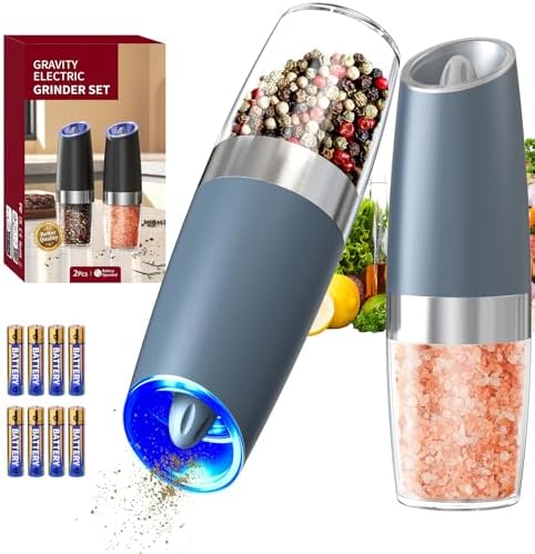 CIRCLE JOY Gravity Electric Salt and Pepper Grinder Set Automatic Salt and Pepper Grinder Set with LED Light, Battery Operated, Adjustable Coarseness, Large Capacity, for Home Kitchen BBQ, Blue by CIRCLEJOY