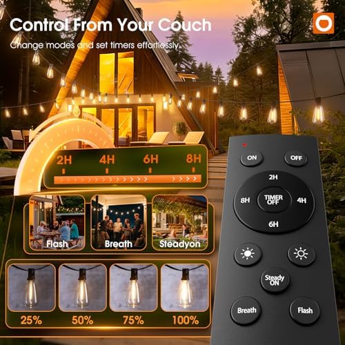 addlon 400FT(50*8) Outdoor String Lights with Remote LED Edison Waterproof - Image 2