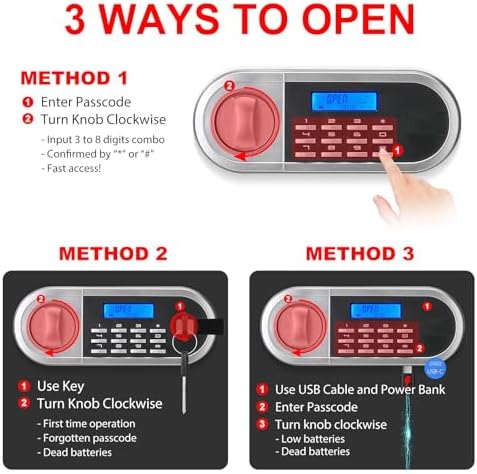 1.3 Cuft Small Fire Proof Safe for Home Documents, Anti-theft Safes for Home Use Fire and Water Proof with Combination Lock, Smart Alert System and Removable Shelf, Digital Document Safe for Jewelry - Image 6
