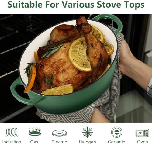 TeamFar 7QT Oval Dutch Oven, Enameled Cast Iron Dutch Oven Pot with Lid - Image 6