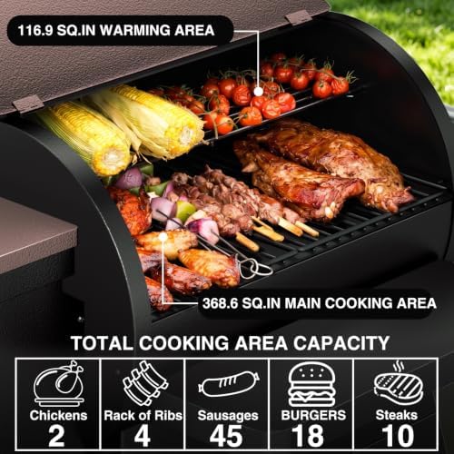 KingChii Electric Detachable Split Wood Pellet Grill Smoker, 485.5 SQ.IN Multi-Layer Surface, PID 180-425°F Temp Control, Foldable Wheeled Portable Design, 8-in-1 BBQ Grill for RV Camping Tailgating - Image 4