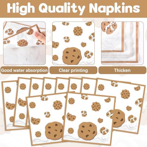Naozinebi Milk and Cookies Birthday Party Plates Napkins Decorations Chocolate Chip Cookie Tableware Set Cookies Theme Disposable Plate Fork for Kids Boys Girls Birthday Baby Shower Supplies Serve 24 - Image 4