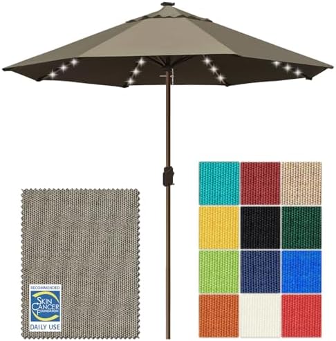EliteShade USA 10-Year-Non-Fading 10ft Market Patio Umbrella, Commercial Grade Table Sun Umbrella with 80 Solar LED Lights, Crank Open, Windproof & UPF 50+ UV Protection for Garden, Deck, Pool, Backyard, No Tilt, Taupe by EliteShade