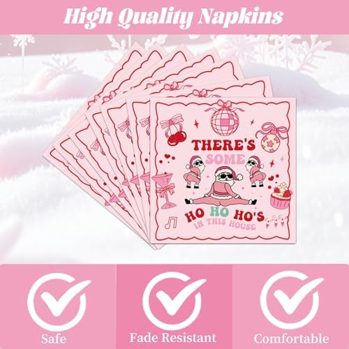Theres Some Ho Ho Hos in This House Decorations Tableware, 96PCS Pink Friendsmas Christmas Party Paper Plates Napkins Decoration, Funny Christmas Theme Birthday Forks Decor Serve 24 - Image 3