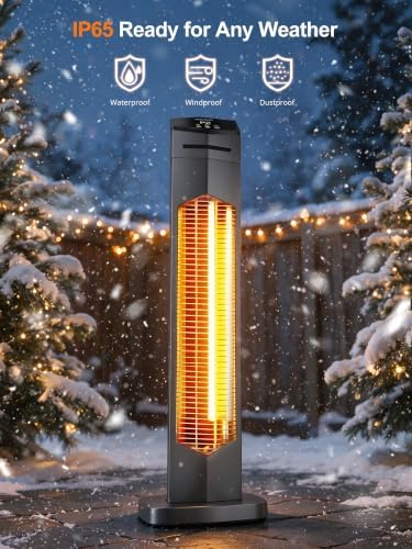 MEPTY Outdoor Heaters for Patio, 1500W Electric Infrared Heater with Remote, IP65 Waterproof, 12H Timer, Tip-Over&Overheat Protection, Quiet Operation, Tower Space Heater for Garage, Indoor,Room, Grey - Image 5
