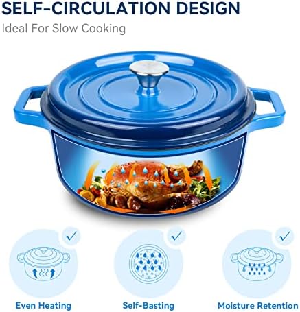 Miereirl 6.5 Quart Enameled Dutch Oven Pot with Lid, Cast Iron Dutch Oven with Dual Handles for Bread Baking, Cooking, Non-stick Enamel Coated Cookware (Dark Blue) - Image 2