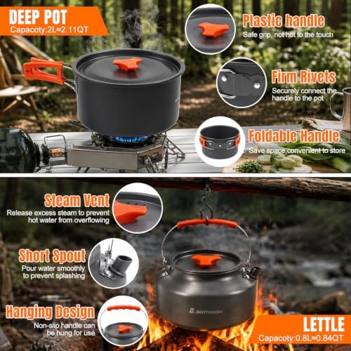 17-Piece Camping Cookware Set for 3-4 Campers with 1.1L Kettle - Image 5