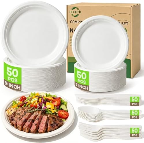 250PCS Disposable Paper Plates Set and Utensils, 9 and 7inch Plates by FEHHTOEco-friendlyLiving