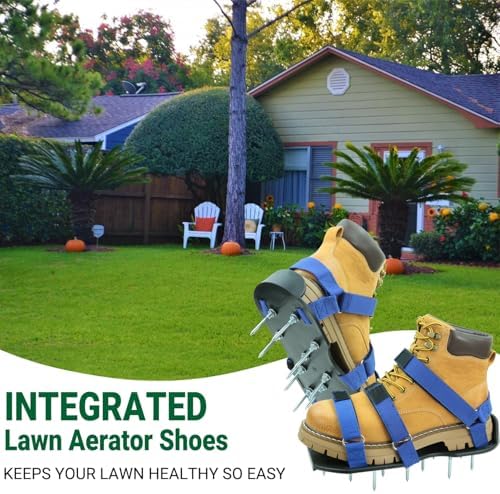 Lawn Aerator Shoes for Lawn, Soil Yard Aerator Tool with Hook & Loop Straps for Effectively Aerating, One Size Fits All Free-Installation Lawn Shoes for Yard Garden Patio Grass, Blue - Image 2