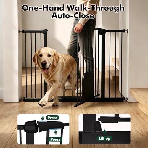31-46“ Metal Pet Gate with Cat Door, Auto Close, Matte Black - Image 5