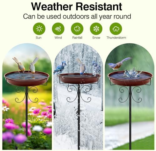 Daoeny Heavy Duty Bird Baths for Outdoors, 35In Outdoor Freestanding Birdbaths & Birdfeeder, Bird Bath Feeder Bowl with Metal Stake Garden Patio Yard Lawn Decor, Upgraded 5-Pronged Base (Brown) - Image 6