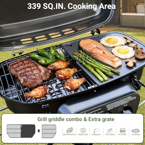 Brand-Man Portable Grill Camping, 2-in-1 Propane Gas Grill & Griddle - Image 2