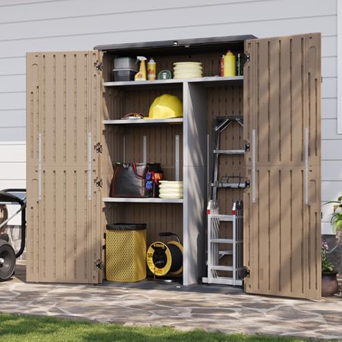Aoxun 64 Cu.Ft Waterproof Resin Outdoor Shed with Floor & Shelving, Brown by Aoxun