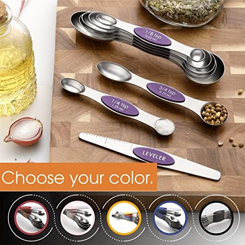 Spring Chef Stainless Steel Magnetic Measuring Spoons Set of 8, Purple - Image 6