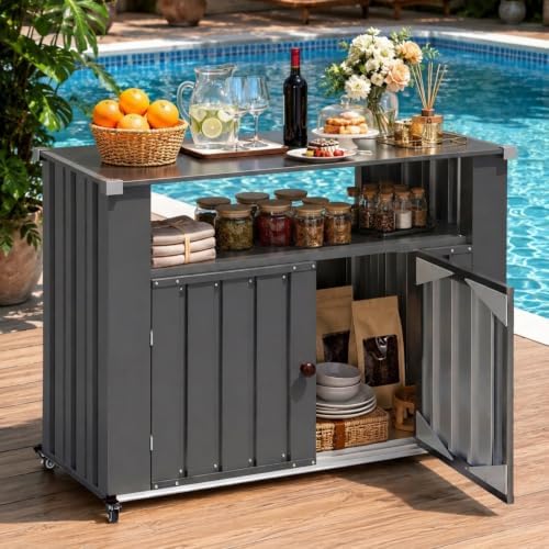 AECOJOY Outdoor Grill Cart with Storage Cabinet, 43'' Stainless Steel Top by AECOJOY
