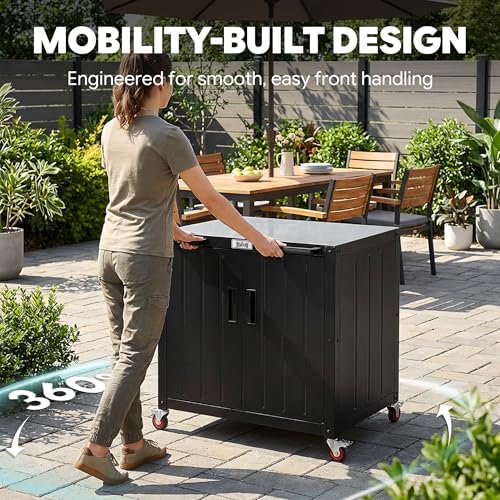 Feasto Outdoor Grill Cart with Storage Cabinet & Protective Cover - Image 7