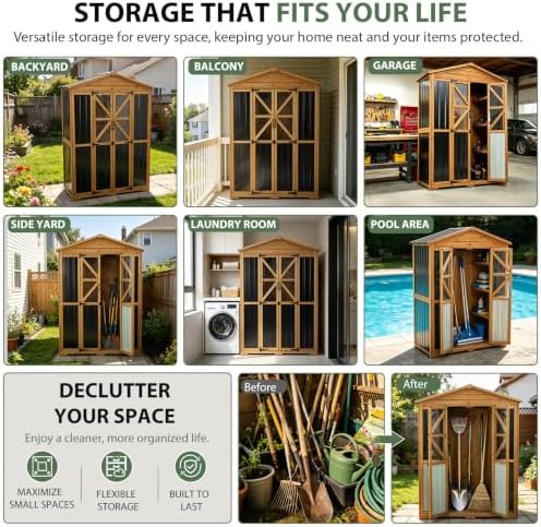 Gowoodhut Large Outdoor Storage Cabinet Tool Shed with 6 Adjustable Shelves - Image 3
