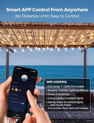 XMCOSY+ Smart Outdoor String Lights, 150Ft G40 Globe Patio Lights with 75 LED Bulbs, WiFi & APP Control, Work with Alexa, Extendable Waterproof Dimmable LED String Lights for Outside, Porch, Cafe - Image 2