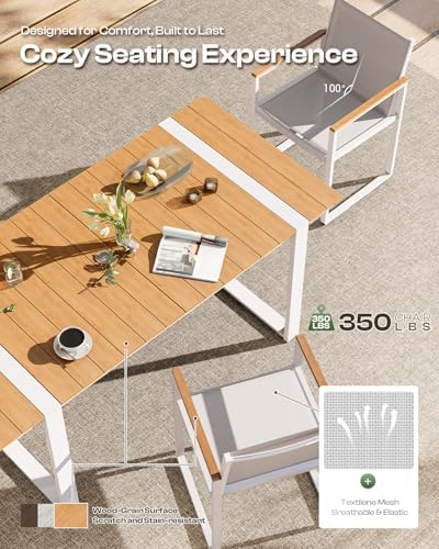 Full Grounded Outdoor Dining Set, Aluminum Patio Table and Chairs - Image 2