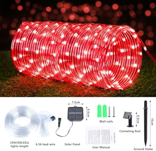 Solar Rope Lights, 33ft 100LED Solar String Lights, 8 Modes, Waterproof - Image 3