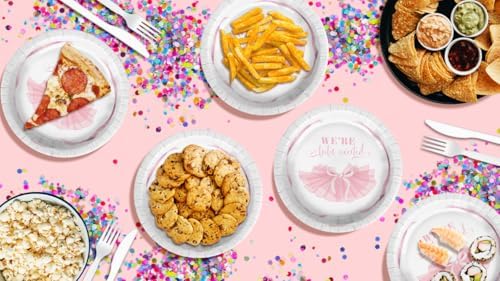 Birthday Galore We're Tutu Excited Pink Bows Baby Shower - 32 Piece Disposable Party Supplies - Baby Shower Decorations - Round Party Plates - Large 9" Paper Plates In Bulk - Image 7