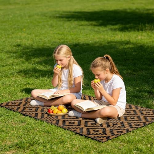 SAND MINE Reversible Mats, Plastic Straw Rug, Modern Area Rug, Large Floor Mat and Rug for Outdoors, RV, Patio, Backyard, Deck, Picnic, Beach, Trailer, Camping, Black & Brown, 3' x 5' - Image 5