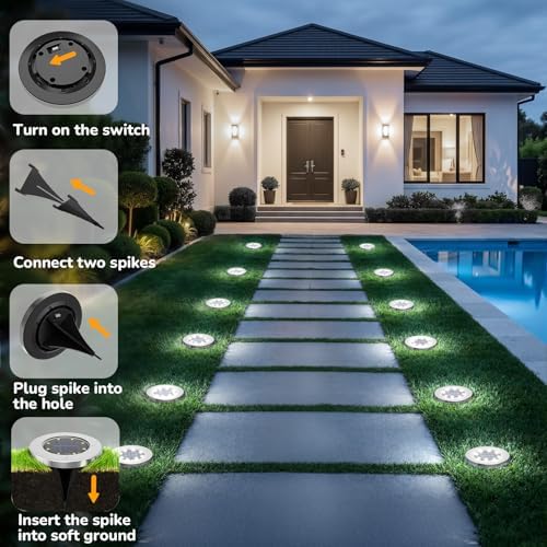 INCX Solar Lights Outdoor Waterproof, Cold White, 12 Pack Ground Lights - Image 2