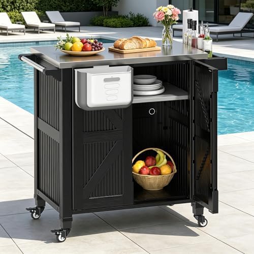 Outdoor Grill Cart with Stainless Steel Top & 2-Tier Storage Cabinet by IWDOO