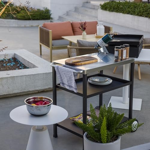 OuterMust Outdoor Grill Table, Triple-Shelf Movable Outdoor Kitchen Island with Wheels and Tank Holders for Pizza Oven, Silver & Black - Image 6